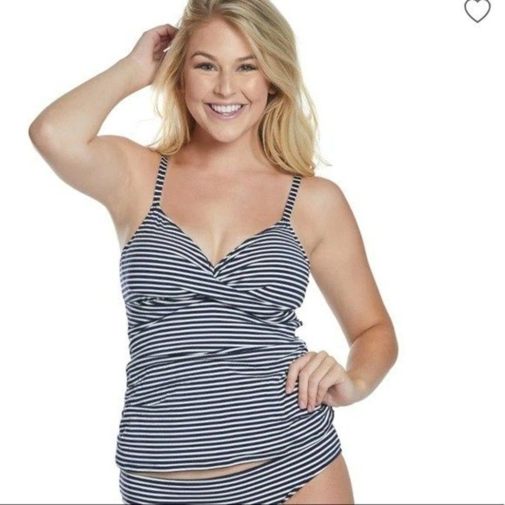 Lauren Ralph Lauren Textured Stripe Underwire Surplice Tankini Top Navy Sz 4